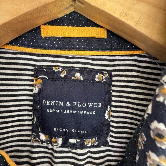 Denim & Flower‎ Ricky Singh Men’s Shirt Sleeve Casual Shirt Navy Floral Size M - Picture 4 of 9